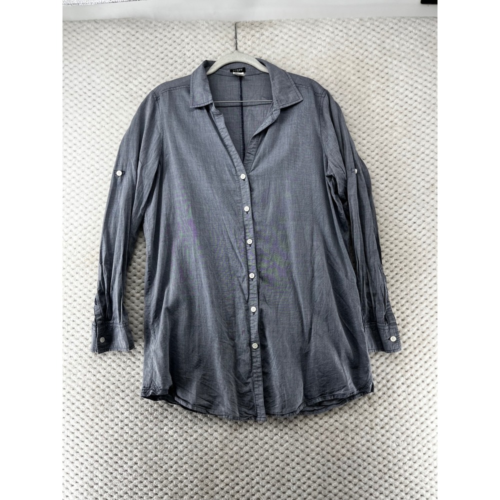 J.Crew Chambray Tunic Top Button Down‎ Long Sleeve Collared Shirt Gray Cotton S